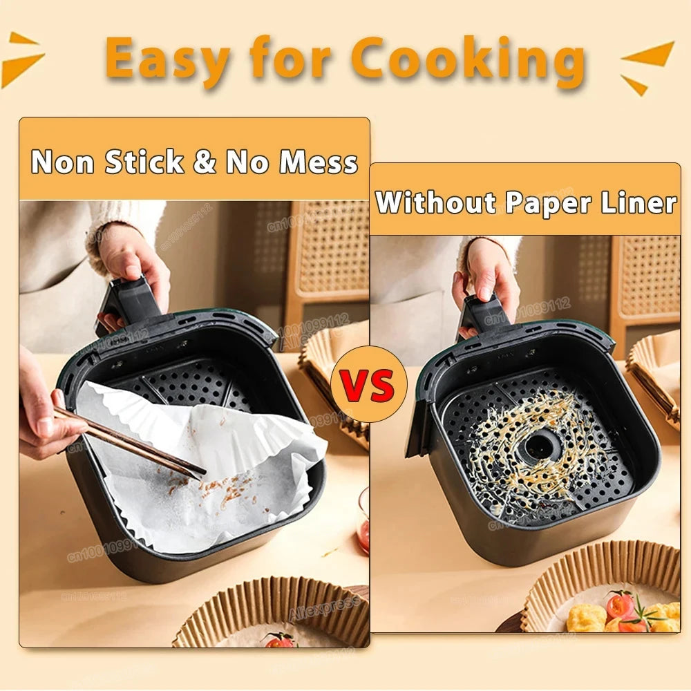 100-Pack Disposable Air Fryer Liners, Non-Stick and Greaseproof, Perfect for Easy Cleanup and Baking in Air Fryers and Ovens