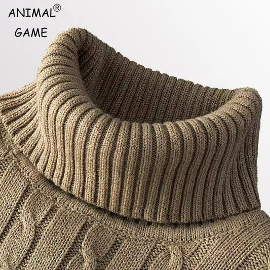 Men's Chunky Knit Turtleneck Sweater with Cable Knit Design, Featuring a Cozy and Warm High Collar for a Stylish and Comfortable Winter Look