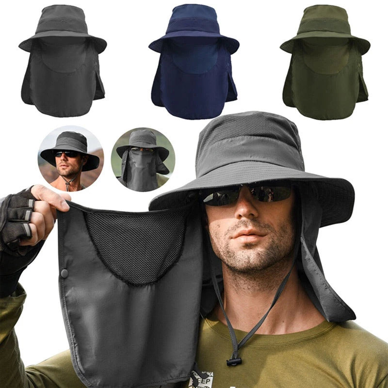 Outdoor Sun Protection Fishing Hat with Detachable Face and Neck Cover for Full UV Shielding