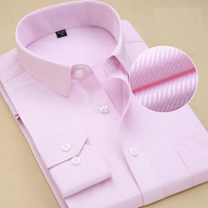 Men's Striped Dress Shirt with Long Sleeves, Button-Down Front, and Classic Collar for Formal and Business Wear