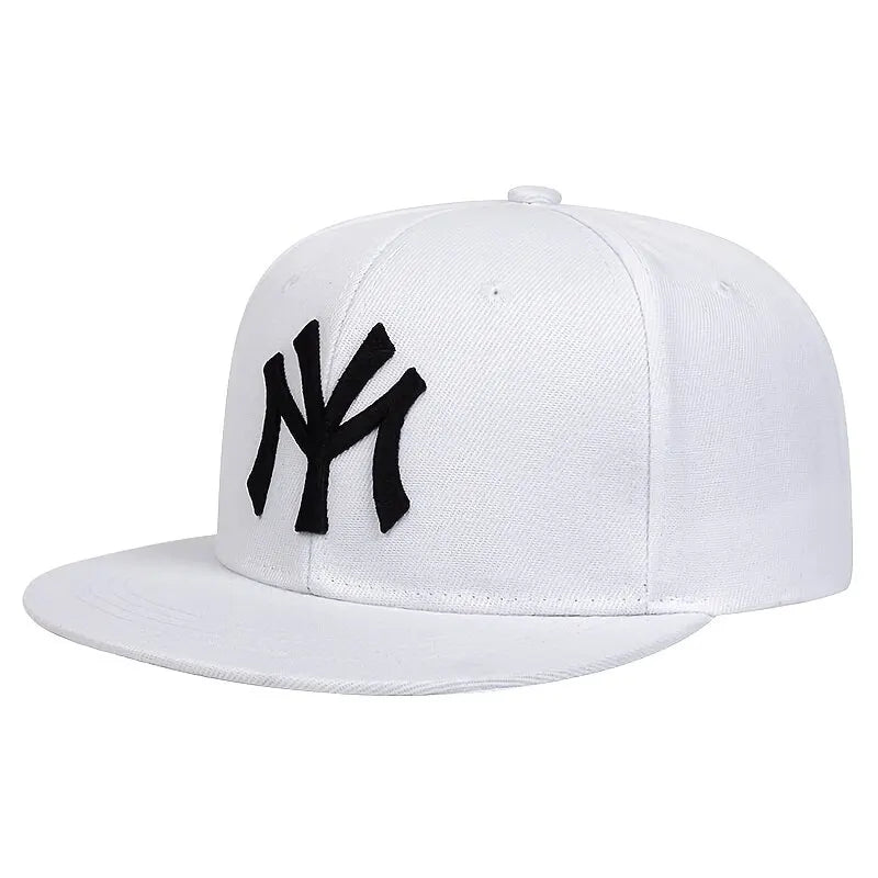 Embroidered Flat Brim Snapback Cap with Bold NY Logo for Trendy Streetwear Style