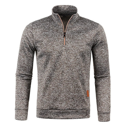 Men's Half-Zip Pullover Sweater with Stand Collar and Soft Textured Fabric