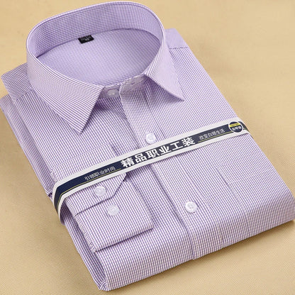 Men's Striped Dress Shirt with Long Sleeves, Button-Down Front, and Classic Collar for Formal and Business Wear