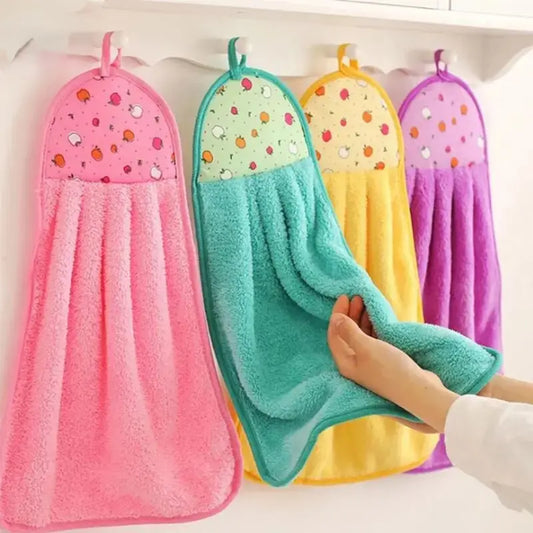 Hanging Hand Towels with Cute Print and Soft Absorbent Fabric for Kitchen and Bathroom Use, Set of 4