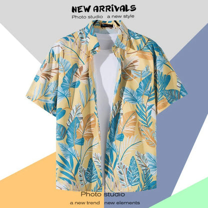 Men's Short-Sleeve Hawaiian Shirt Collection with Vibrant Floral and Tropical Prints, Ideal for Summer Casual Wear