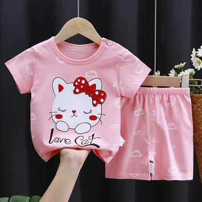 Minnie Mouse Cartoon Printed Short Sleeve T-Shirt and Bowknot Pattern Shorts Set for Girls