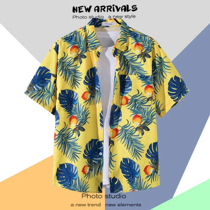 Men's Short-Sleeve Hawaiian Shirt Collection with Vibrant Floral and Tropical Prints, Ideal for Summer Casual Wear