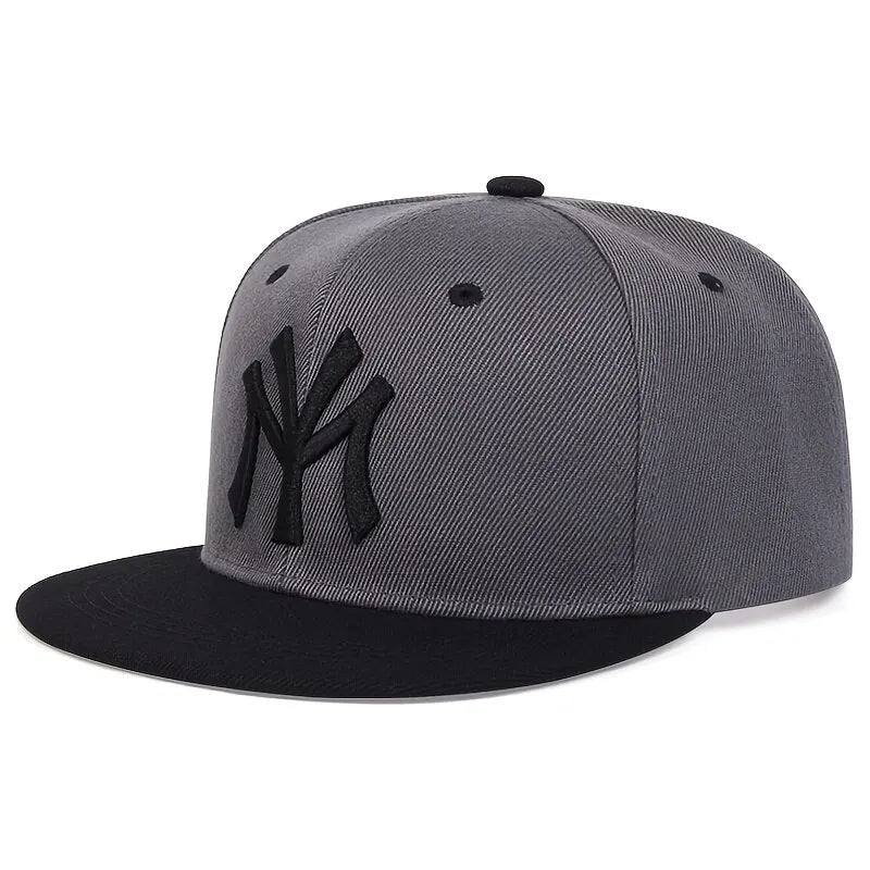 Embroidered Flat Brim Snapback Cap with Bold NY Logo for Trendy Streetwear Style