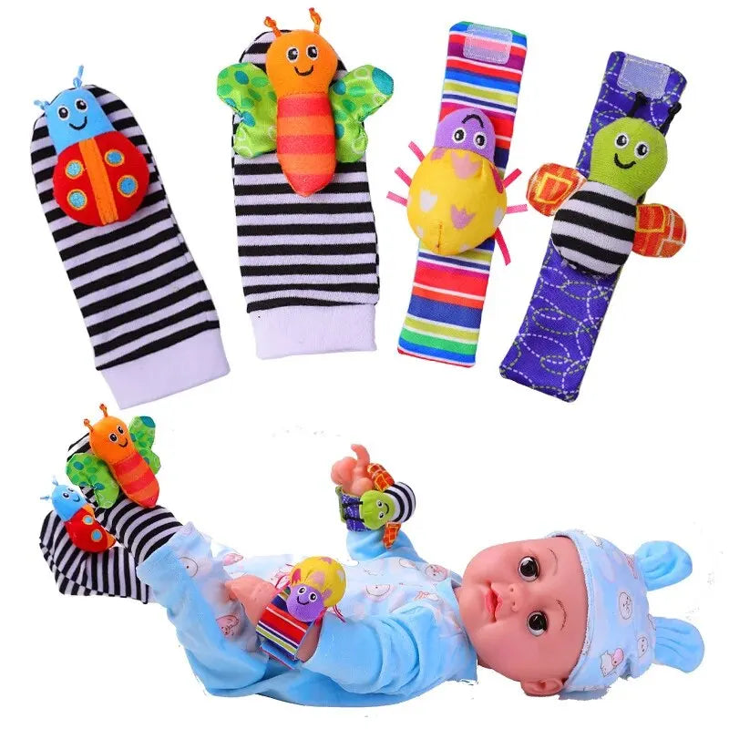 Baby Foot Finders and Wrist Rattles with Cute Animal Designs for Sensory Development