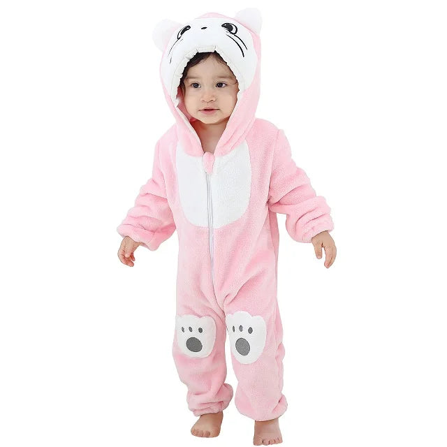 Adorable Animal Themed Fleece Onesies with Hood for Babies and Toddlers