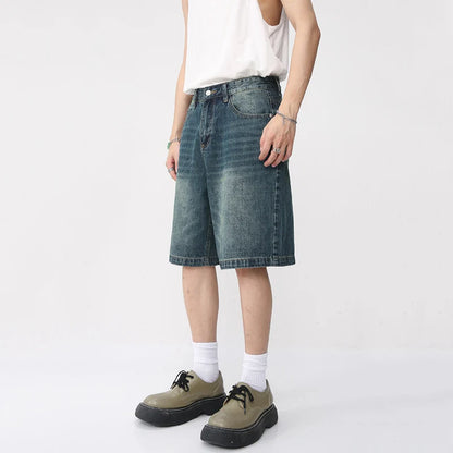 Men's Loose-Fit Denim Shorts with Classic Five-Pocket Design