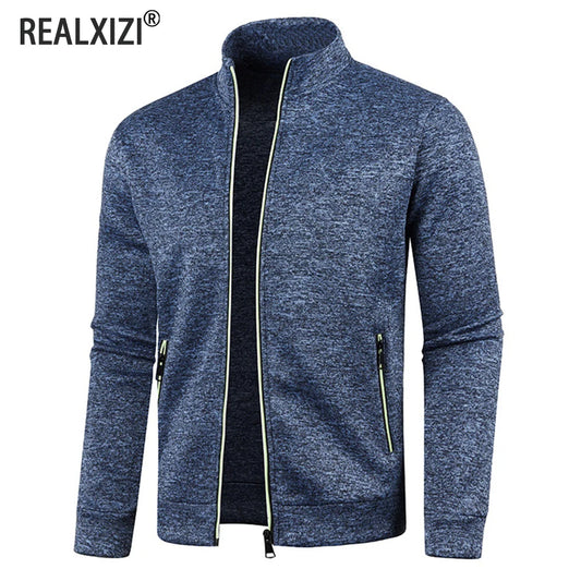 Men's Athletic Full-Zip Track Jacket with Lightweight Fabric, Stand-Up Collar, and Zippered Pockets for Active Wear