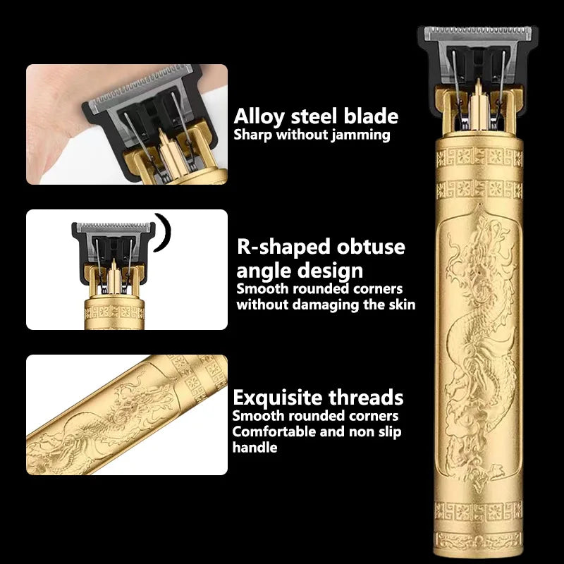 Professional Hair Clippers with Dragon Engraved Metal Body, Precision Trimming Blades, and Powerful Motor for Salon-Quality Haircuts and Styling