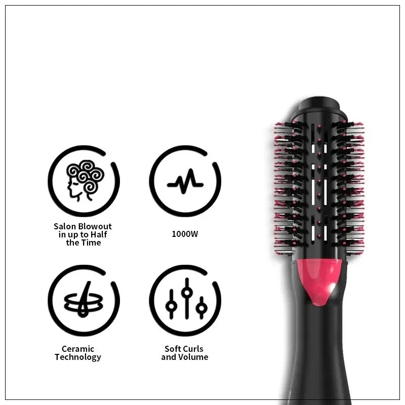 Multi-Function Hot Air Brush for Drying, Straightening, and Volumizing Hair with Adjustable Heat Settings and Anti-Frizz Technology