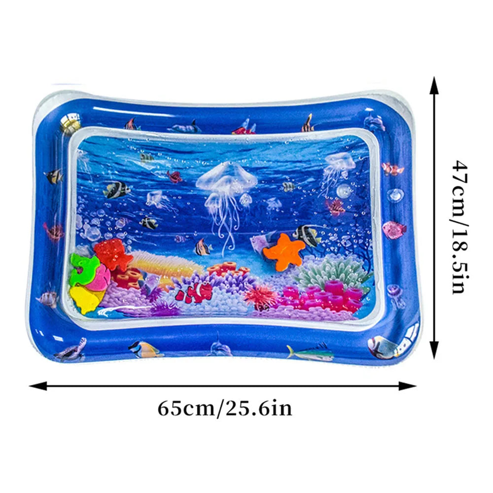 Inflatable Tummy Time Water Play Mat with Underwater Theme and Floating Toys for Baby's Sensory Development and Motor Skills