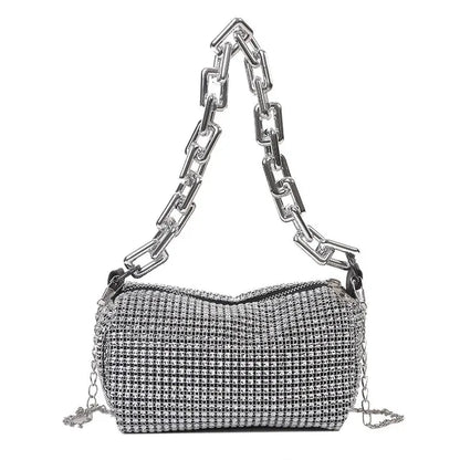 Rhinestone-Studded Evening Clutch Bag with Chunky Chain Strap for Women