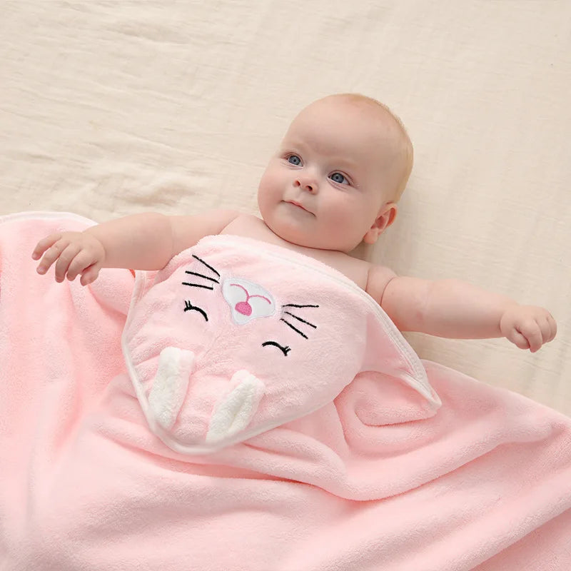 Adorable Baby Hooded Towels with Cute Animal Ears and Embroidered Faces for Comfortable Bath Time Drying