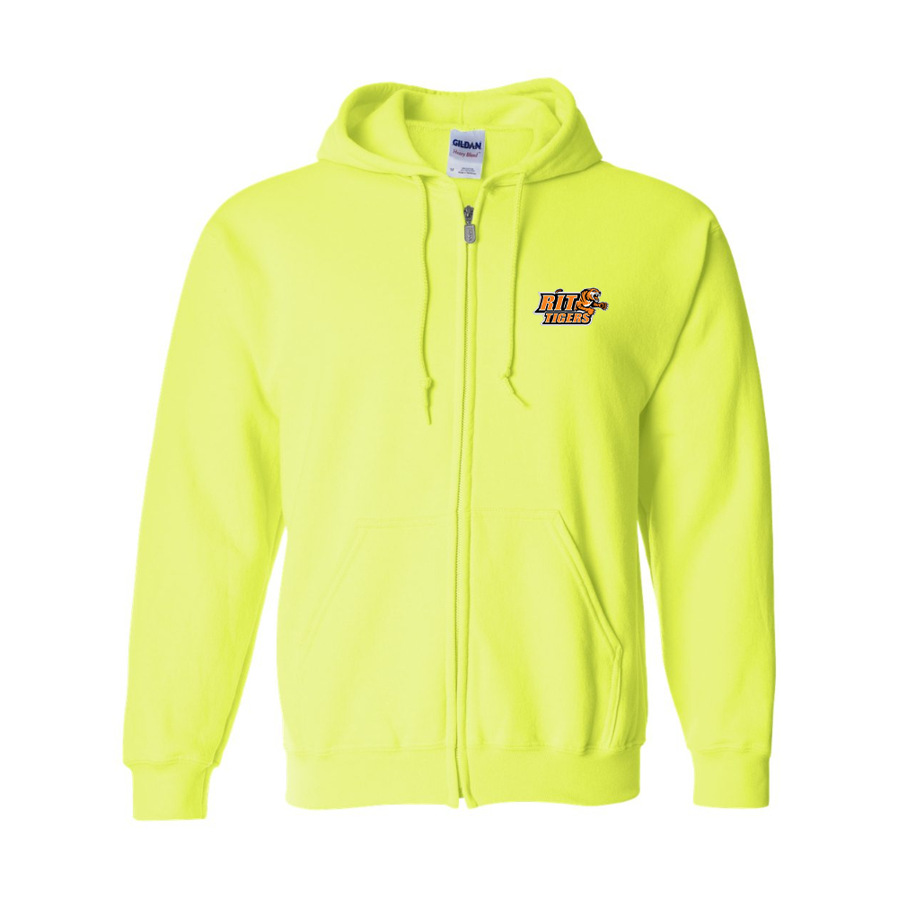 Men's RIT Tigers Logo Gildan  Heavy Blend Full Zip Hooded Sweatshirt