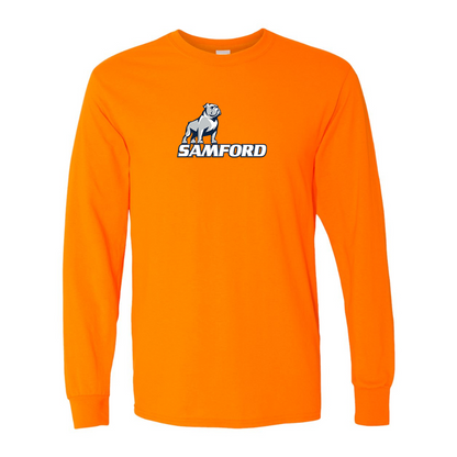 Men's Samford Bulldogs Logo Gildan Heavy Cotton Long Sleeve T-Shirt