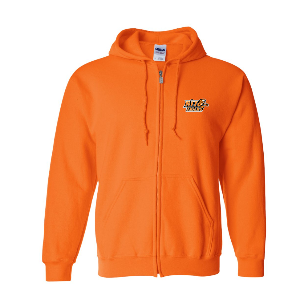 Men's RIT Tigers Logo Gildan  Heavy Blend Full Zip Hooded Sweatshirt