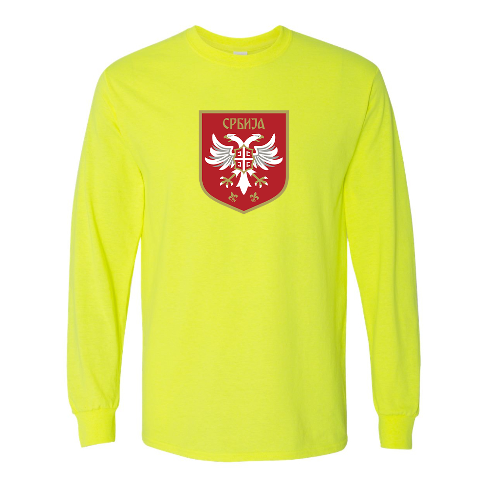 Men's Serbia National Football Soccer Team Logo Gildan Heavy Cotton Long Sleeve T-Shirt