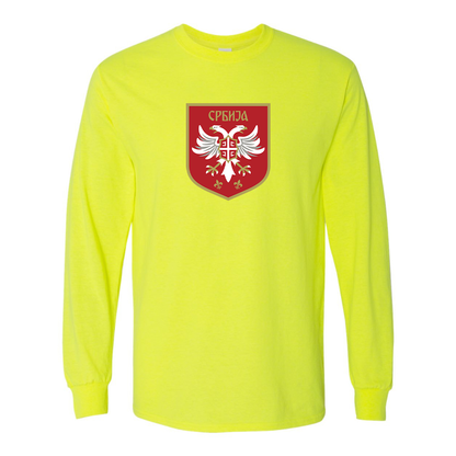 Men's Serbia National Football Soccer Team Logo Gildan Heavy Cotton Long Sleeve T-Shirt