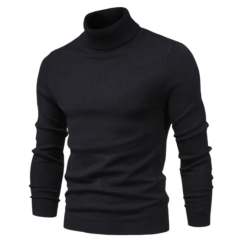 Men's Slim-Fit Turtleneck Sweater with Ribbed Detailing and Long Sleeves, Designed for Warmth and Style in a Comfortable Casual Fit