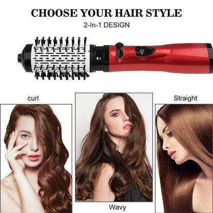 2-in-1 Rotating Hot Air Brush Set with Interchangeable Barrels for Styling, Curling, and Volumizing Hair, Includes Bonus Hair Clips for Easy Sectioning