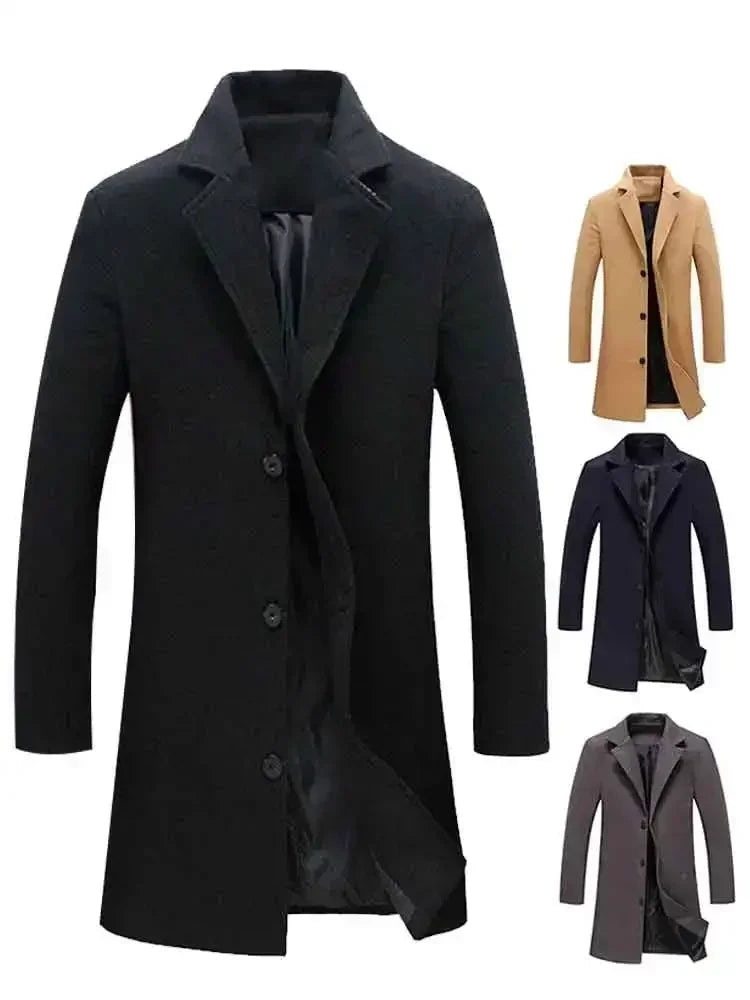 Men's Wool Blend Overcoat with Notched Lapel and Single-Breasted Closure for a Timeless and Sophisticated Look