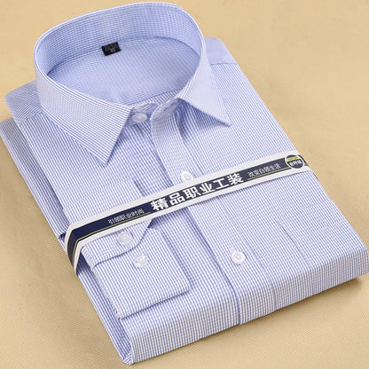 Men's Striped Dress Shirt with Long Sleeves, Button-Down Front, and Classic Collar for Formal and Business Wear