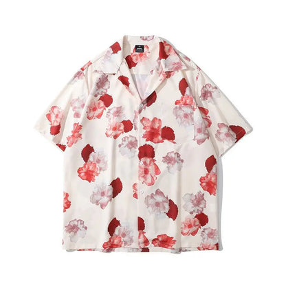 Men's Tropical Floral Print Short Sleeve Shirt with Turn-Down Collar and Lightweight Fabric for Summer Casual Wear