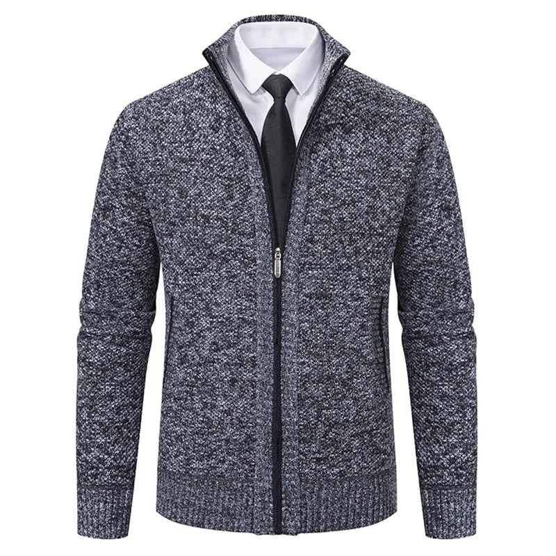 Men's Full-Zip Cardigan with Textured Knit Design, Stand Collar, and Ribbed Cuffs and Hem for a Stylish and Comfortable Fit, Perfect for Business Casual and Formal Wear