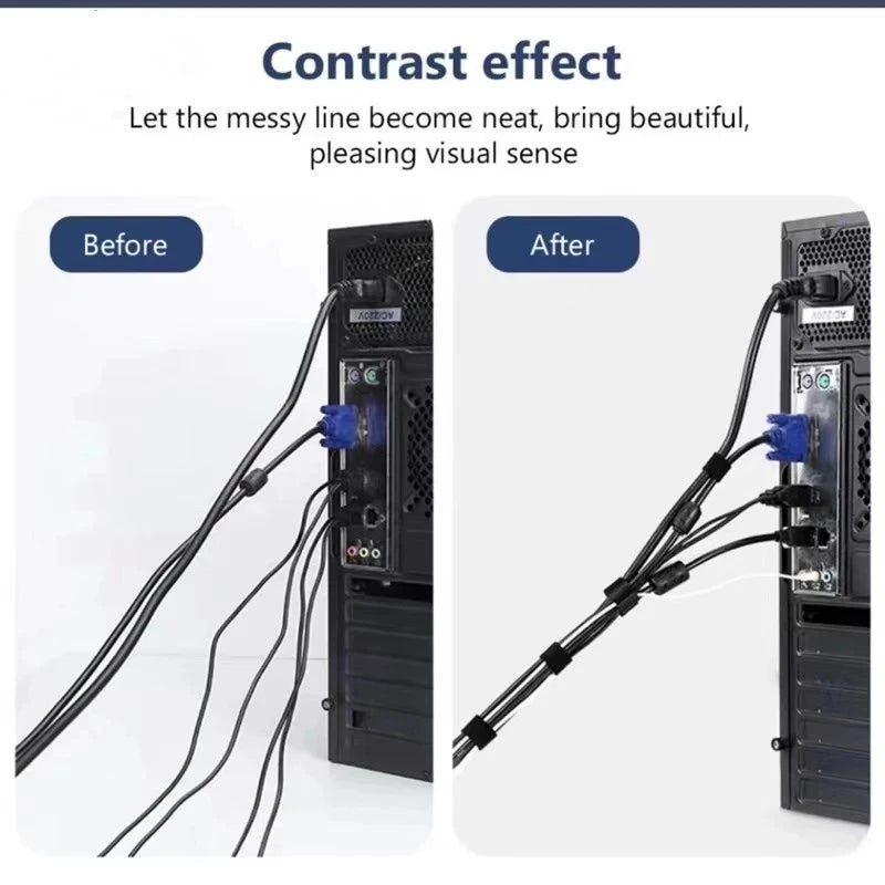 Adjustable Hook and Loop Cable Organizer Roll for Efficient Cable Management and Tidy Workspace, Reusable and Cut-to-Length Design