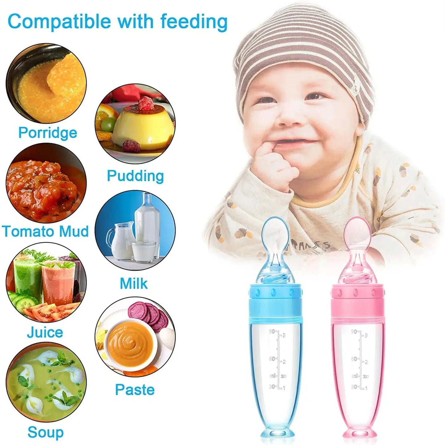 **Squeezable Silicone Baby Food Feeder with Spoon Tip for Easy Feeding and Mess-Free Mealtime**