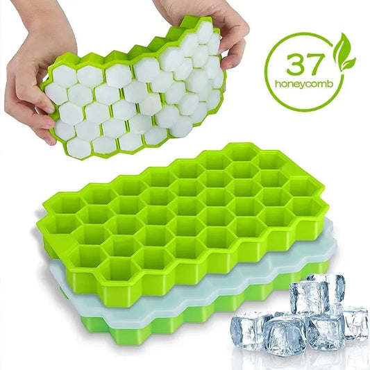 Honeycomb Silicone Ice Cube Tray Set with 37 Compartments for Easy Release, Stackable Design, and Flexible Mold for Making Perfect Ice Cubes