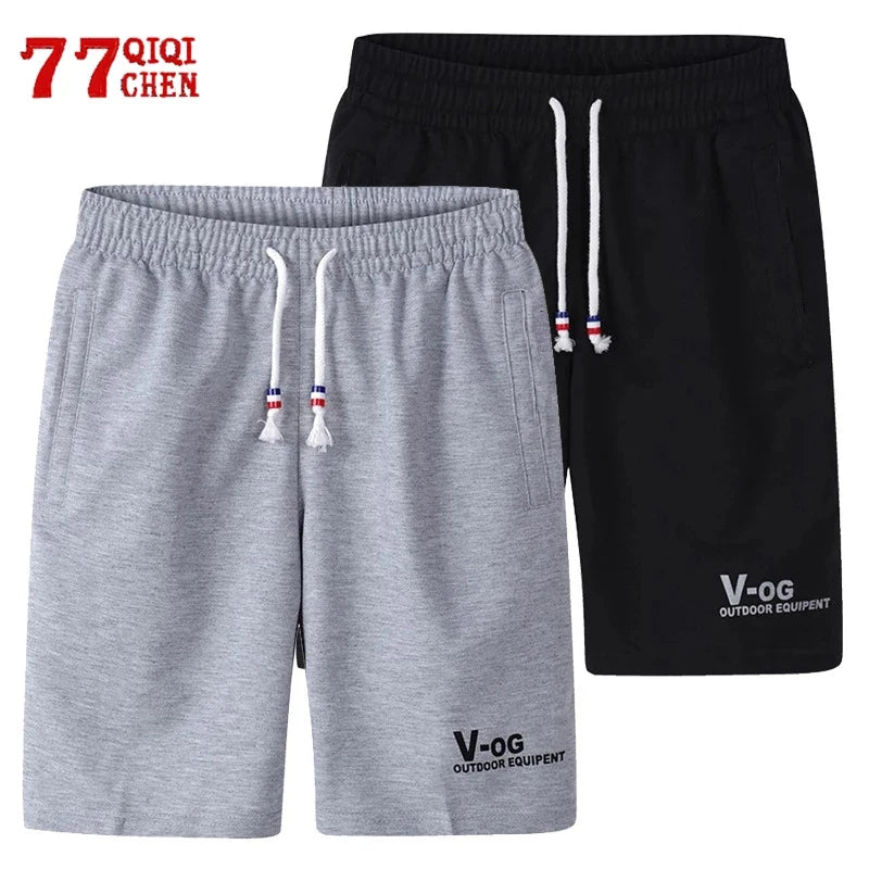 Men's Casual Drawstring Shorts with Elastic Waistband and Side Pockets, Featuring "V-OG Outdoor Equipment" Print