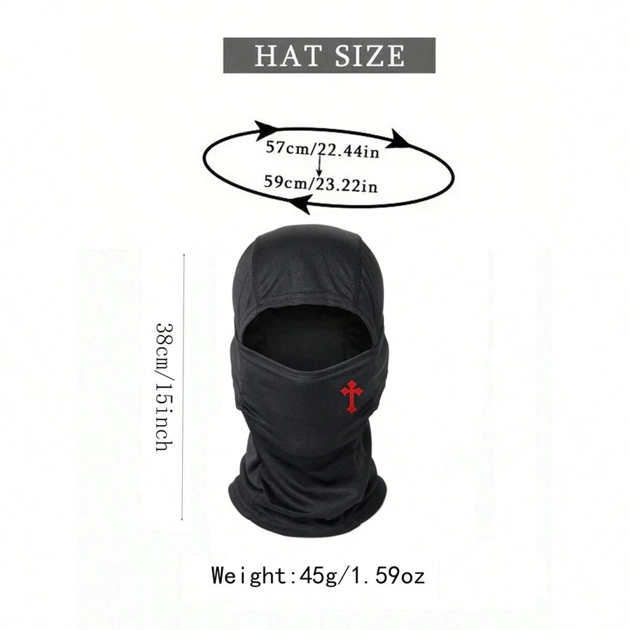 Breathable Full-Face Balaclava with Embroidered Cross Detail for Outdoor Sports and Tactical Use