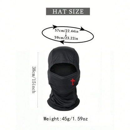 Breathable Full-Face Balaclava with Embroidered Cross Detail for Outdoor Sports and Tactical Use