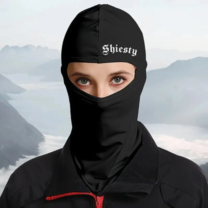 Full-Face Balaclava with Embroidered Lettering for Outdoor Sports and Winter Protection