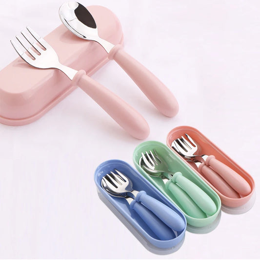 Ergonomic Stainless Steel Baby Utensil Set with Carrying Case