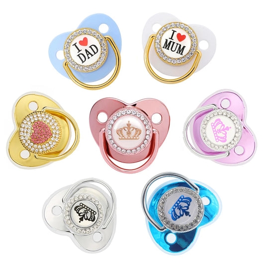 Deluxe Baby Pacifiers with Rhinestone Embellishments and Cute Designs for Parents and Royalty Themes