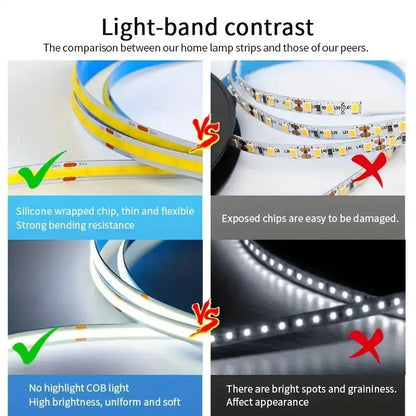 USB-Powered Touch Control LED Light Strip with Adjustable Brightness, Featuring Seamless COB Lighting Technology for Smooth and Continuous Illumination, Ideal for Home Decoration and Ambient Lighting