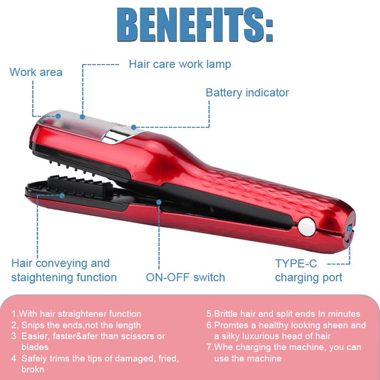 2-in-1 Hair Straightener and Split End Trimmer with Type-C Charging, LED Work Lamp, and Safety Features for Healthy, Silky Hair