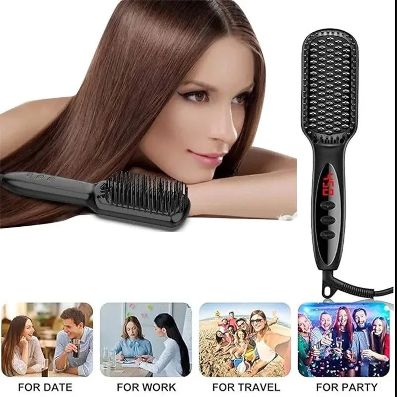 Digital Ionic Hair Straightening Brush with Anti-Scald Technology and Adjustable Temperature Control for Smooth, Frizz-Free Styling