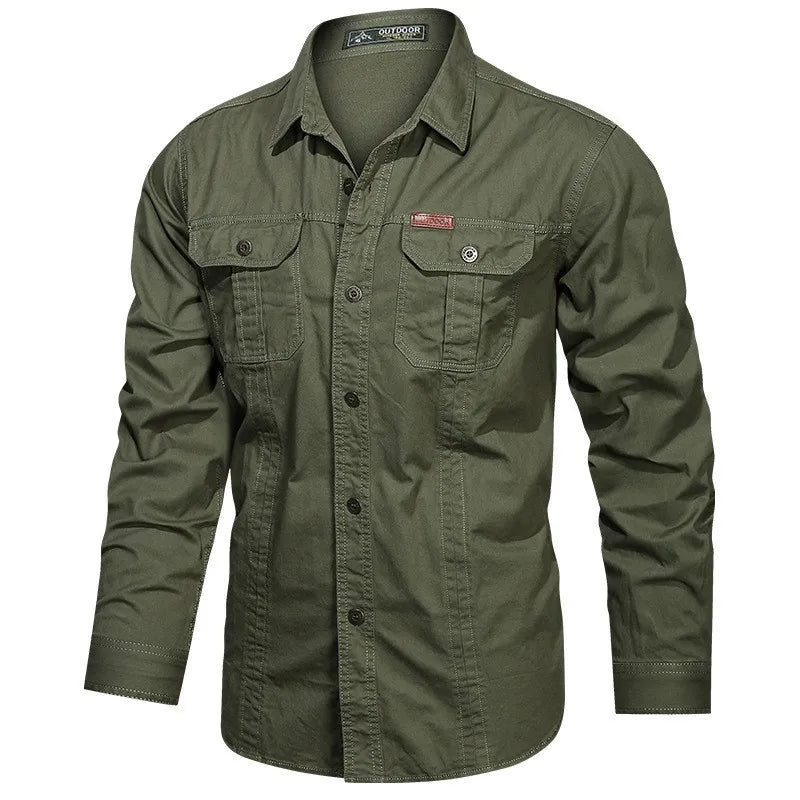 "Men's Long Sleeve Outdoor Utility Shirt with Buttoned Chest Pockets and Durable Design, Available in Multiple Colors"