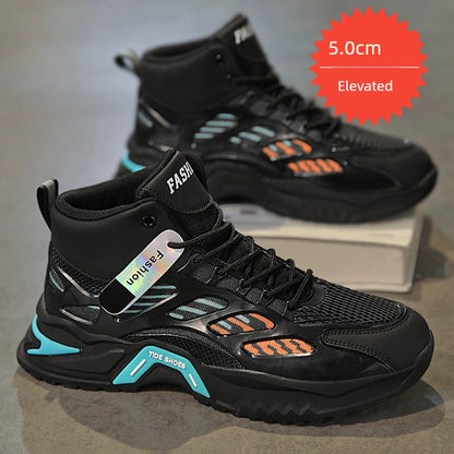 High-Top Athletic Sneakers with Breathable Mesh Upper and Thick Rubber Sole for Enhanced Comfort and Style