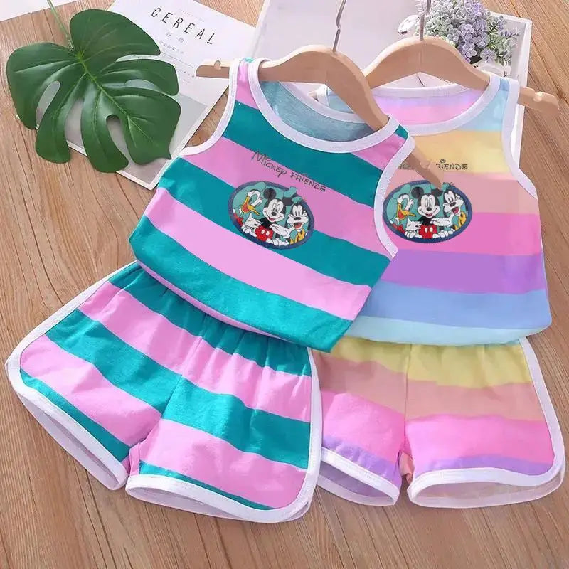 Sleeveless Minnie Mouse Striped Tank Top and Shorts Set for Girls