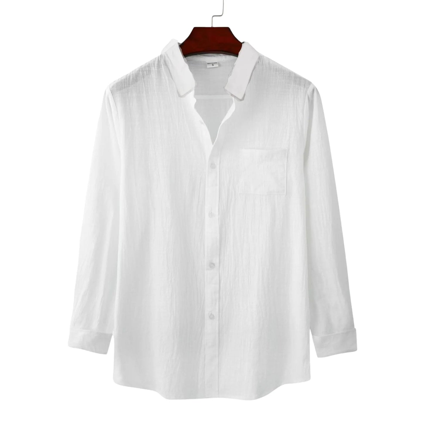 Men's Long-Sleeve Linen Beach Shirt with Button-Down Front and Relaxed Fit