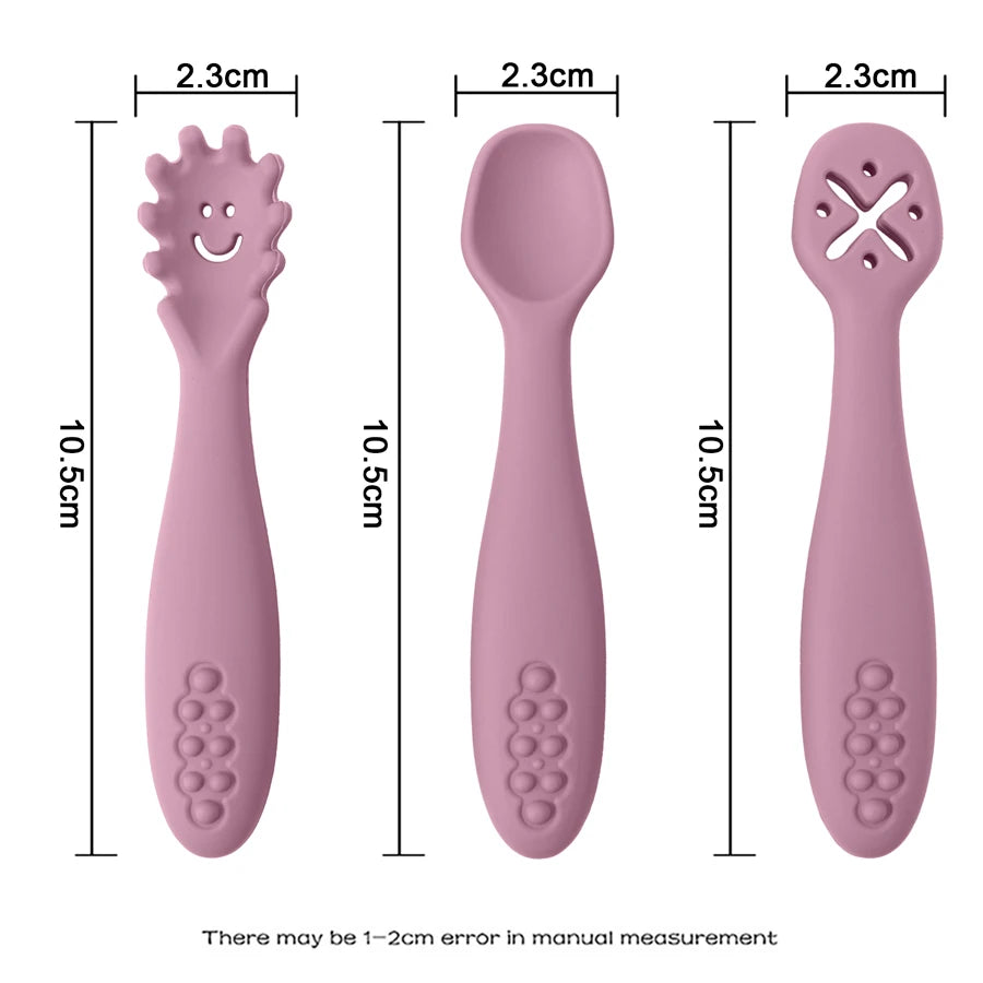 Soft Silicone Baby Spoons for Self-Feeding Training with Textured Handles and Fun Designs