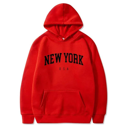 New York USA Graphic Hoodie with Kangaroo Pocket and Ribbed Cuffs for Urban Casual Style